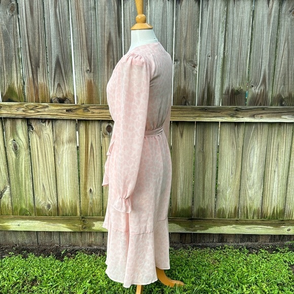 LPA pink leopard chiffon ruffle wrap duster dress - size small - Picture 7 of 12
